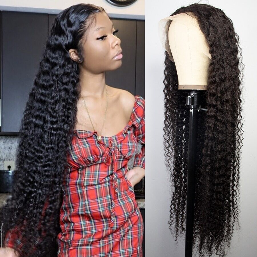 30 32 Inch Curly Human Hair Deep Wave Frontal Wigs