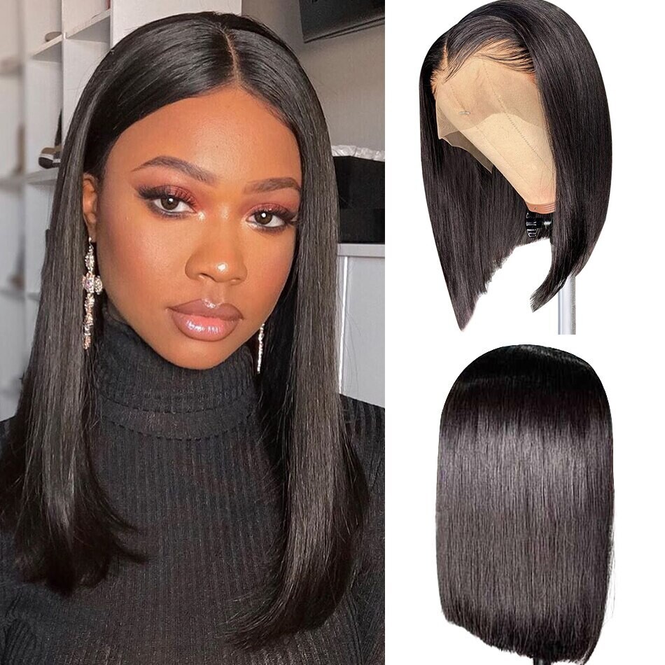 Wigirl Brazilian Straight Short Bob Lace Wigs 13x4 L. Front Human