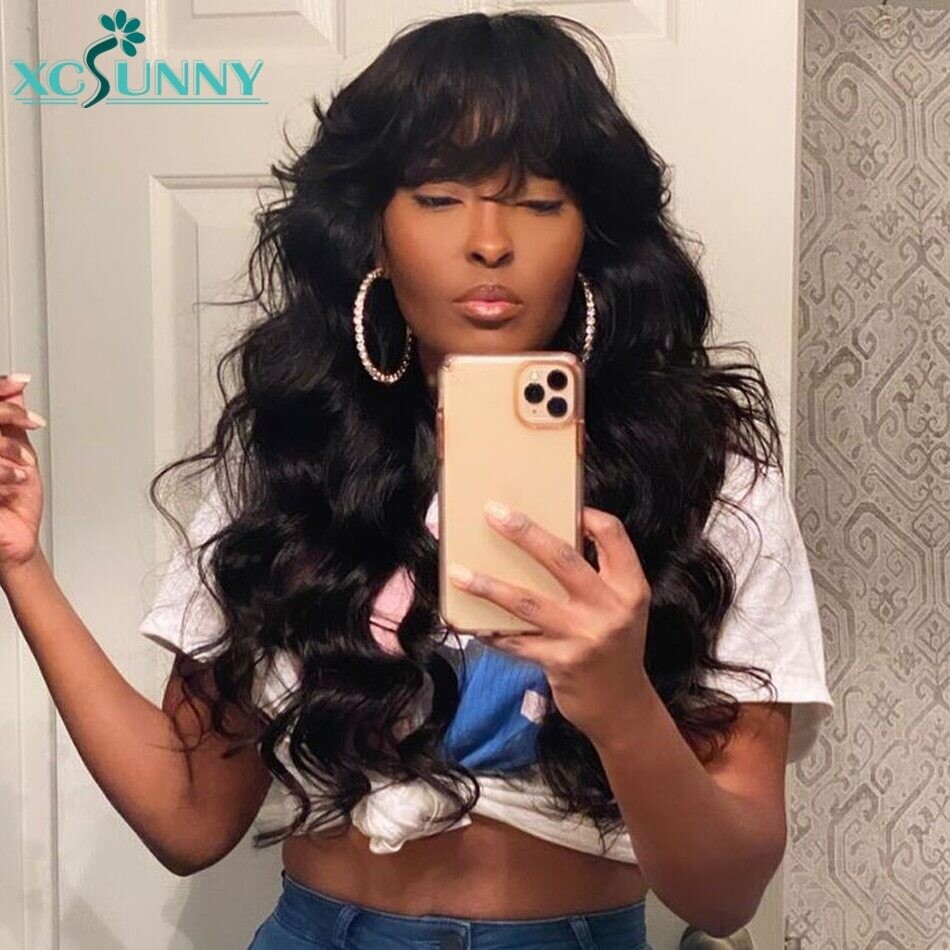Bangs Wig Human Brazilian Wavy O Scalp Top Full Machine