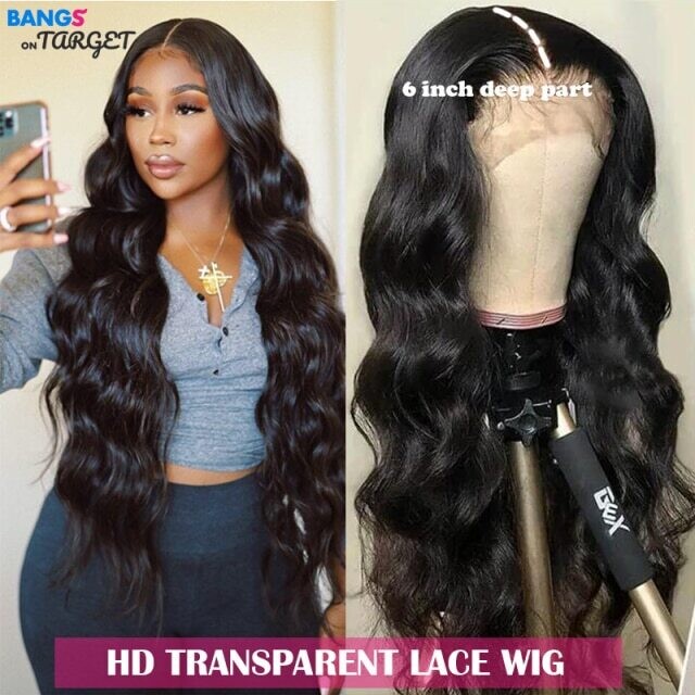 HD Trensparent 13x6 Lace Frontal Wigs Body Wave 13x4 Lace Front Wigs, Wig Type: Lace Front, Hair Color: #1, Stretched Length: 14inches