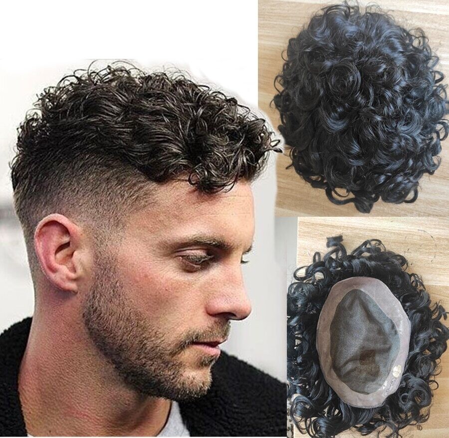 Curly Undercut Durable Fine Mono Mens Hair Replacement System