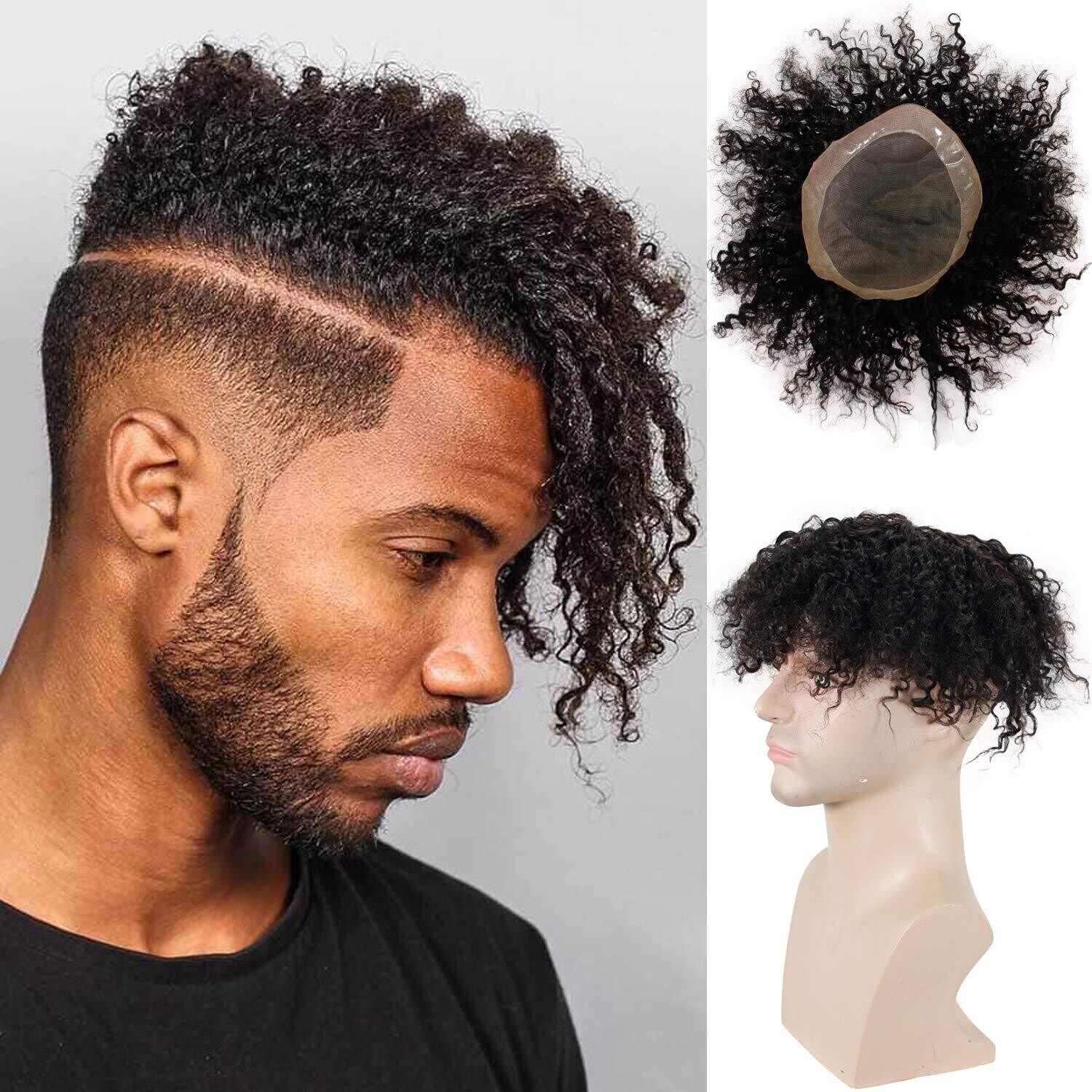 Kinky Curly Men&#39;s Toupee for Black Man 100%Human Hair Mono Lace