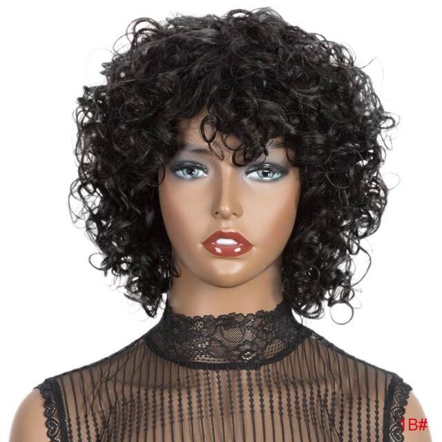 Rebecca Short Curly Human Hair Wigs For Black Women Peruvian Remy Full, Density: 150%, Hair Color: #1B