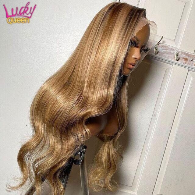4x4 HD Lace Closure Wigs Pre Plucked For Women Peruvian Body Wave, Color: 4/27HL, Density: 100%, Stretched Length: 10inches