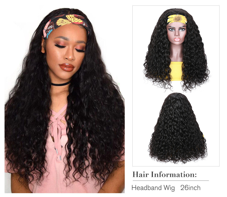 100% Human Hair Headband Wig Water Wave Top Quality Human Unice