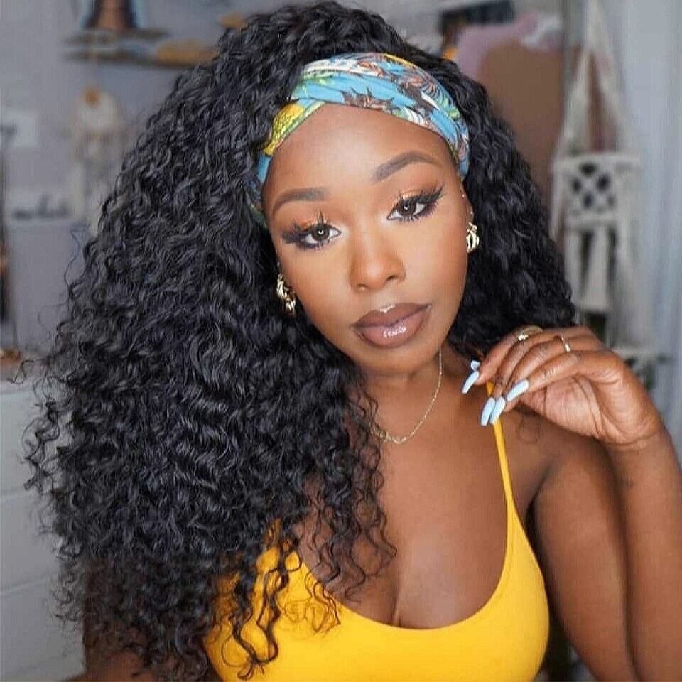 Headband Wigs Deep Wave Human Hair Wig 150% Brazilian Curly