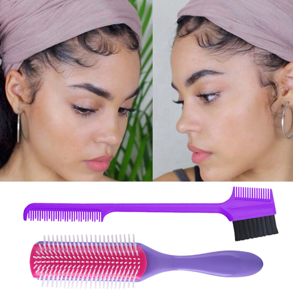 2pcs Double Sided Edge Control Hair Comb Hair Styling /w Brush