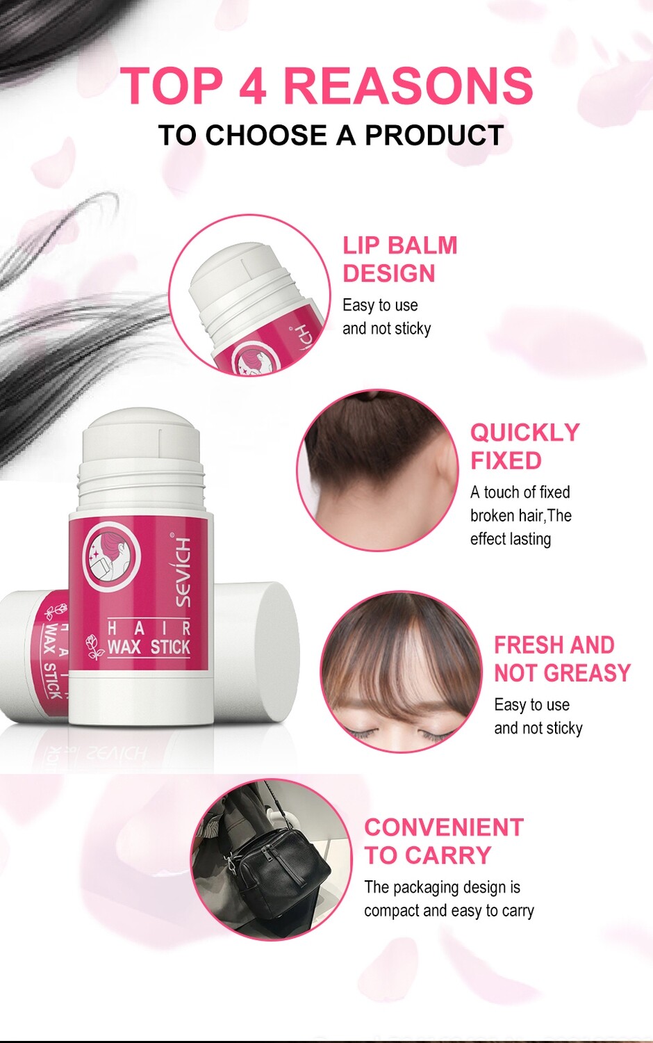 Sevich 30g Refreshing Hair Edge Control Gel Stick Long Lasting Rose