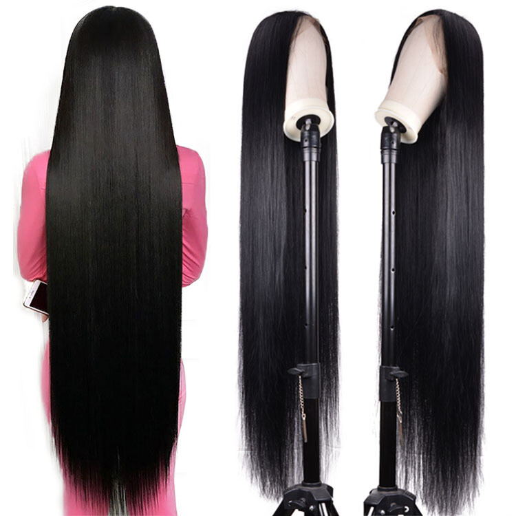 30inch 40inch Straight Human Hair Wig Malaysia Virgin Hair Wig For Black Women Cheap Lace Front Wigs, Color: Black straight, Stretched Length: 24 Inches