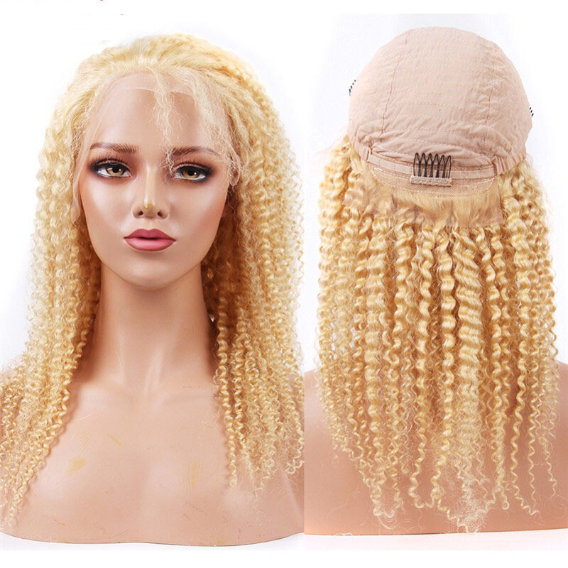 30 Inch Raw Virgin Human Hair Deep Wave 613 Blonde Lace Front Closure Wig 13x4 Curly Transparent Lace Frontal Wig, Color: 13x4 Kinky Curly, Stretched Length: 28 Inches