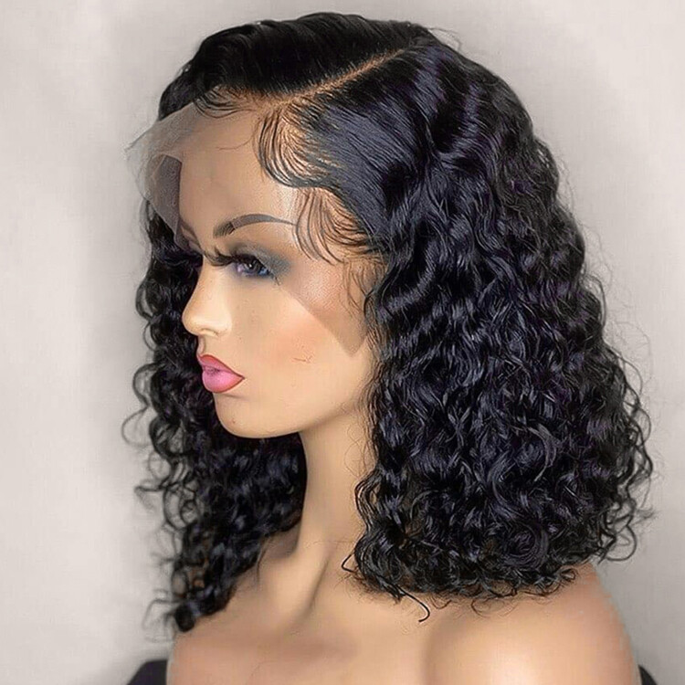 130% 150% 180% Density HD Full Lace Human Hair Wigs For Black Women, Hot Sale Brazilian Virgin Hair Transparent Lace Front Wig, Color: water wave 13x4 bob wig, Stretched Length: 16 Inches