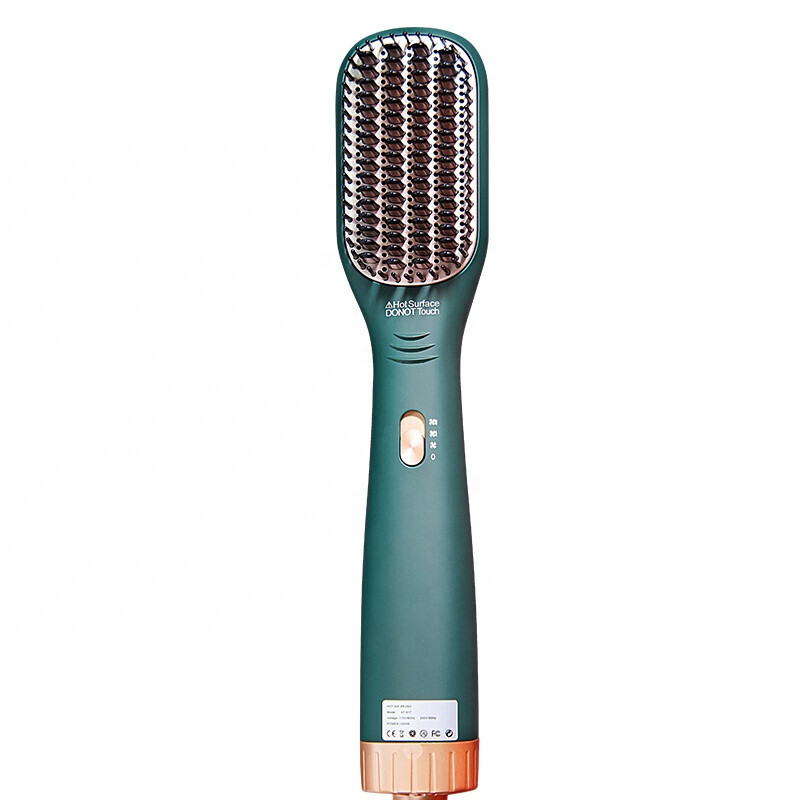 factory direct 4 in 1 negative ion one step hot air electric comb hair dryer straightening brush, Color: Green