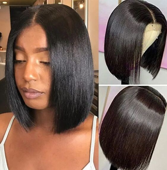 Factory Wholesale Peruvian Bob Wigs, 4x4 Short Bob Closure Wig, Human Hair Short Bob Wig For Black Women, Color: 4x4 Straight bob wig, Stretched Length: 8 Inches