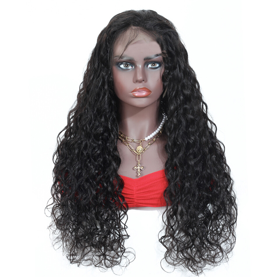 Factory Supplier Quality Natural Color Water Wave Wigs Indian Human Hair 5X5 Lace Pre Plucked Wig Virgin Hair Can Be Customized, Color: Natural Color Water Wave, Stretched Length: 28 Inches