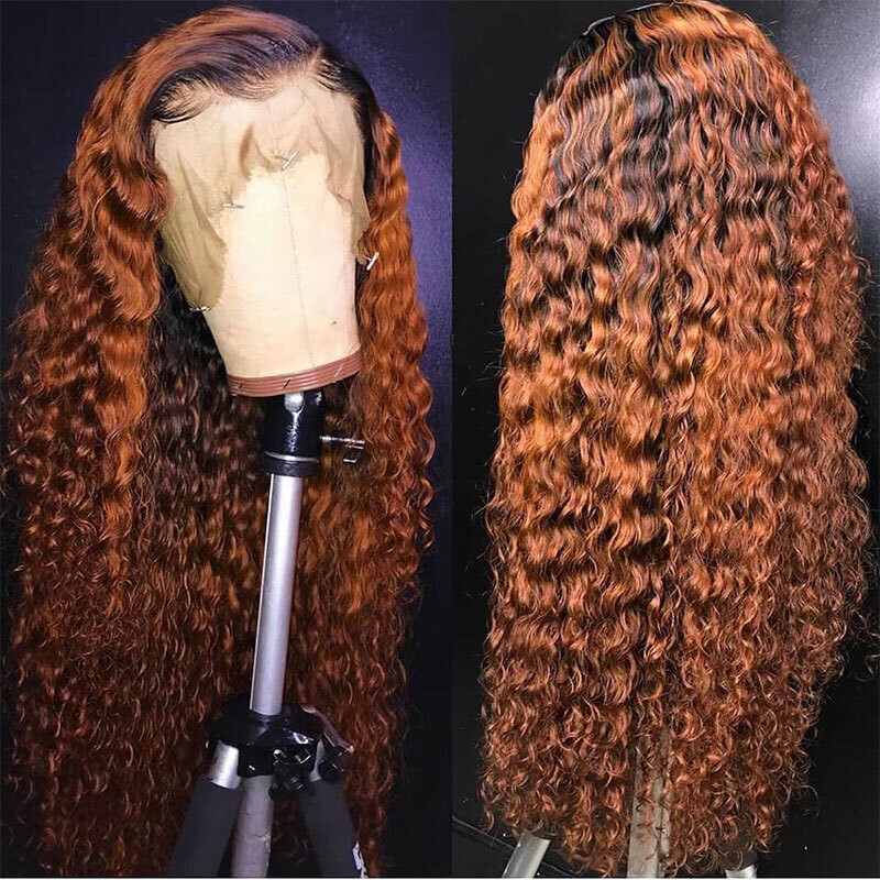 13x5x1 Lace Front Human Hair Wig Deep Wave Two Tone Ombre Color T1B/30