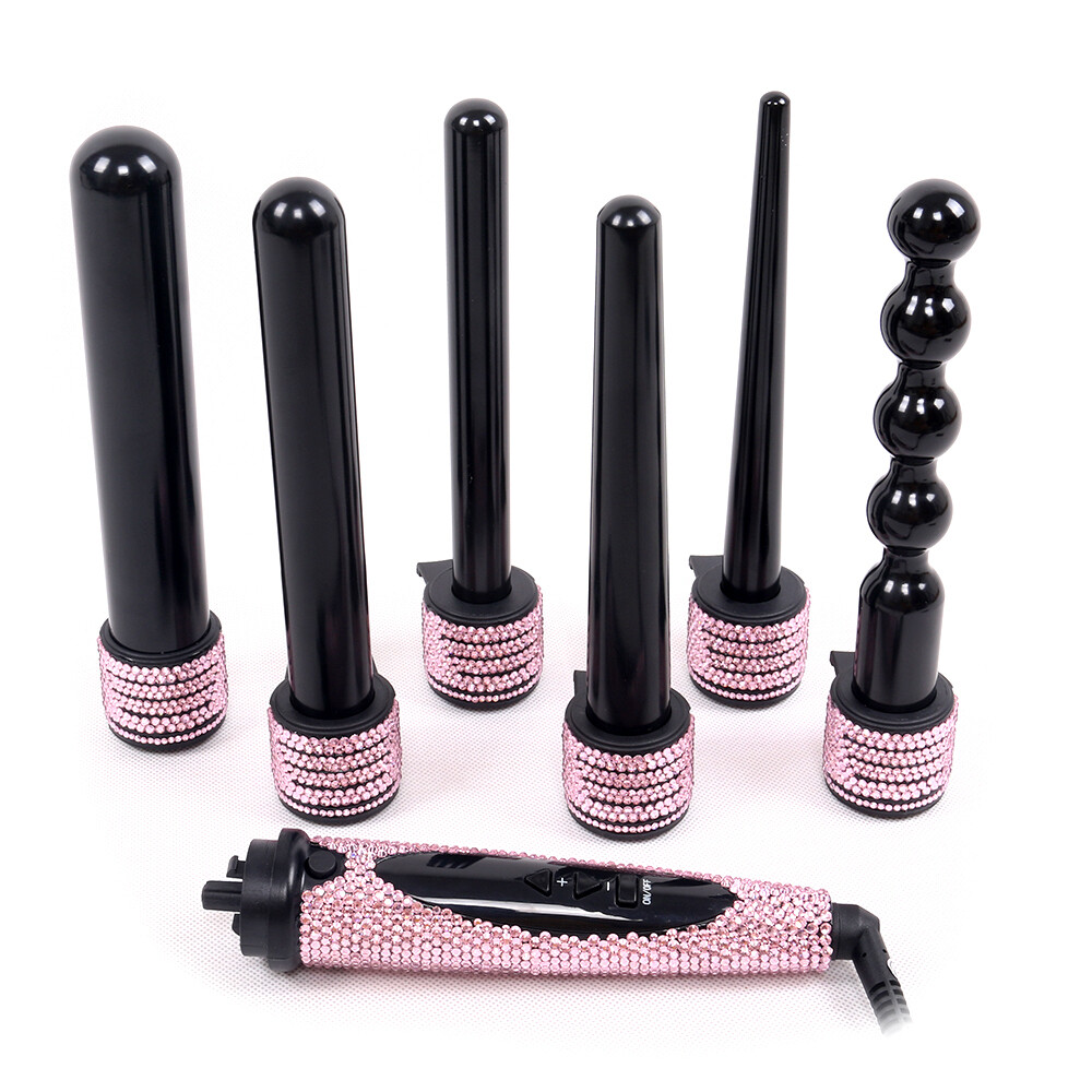 6 IN 1 Crystal Curling Iron Diamond Hair Curler Wand Set Rizador De Pelo Modelador De Cachos Styling Tools|curling Wand Professional|interchangeable Curling Wandcurling Wand - AliExpress, Ships From: CN, Color: Pink, Plug standard: EU