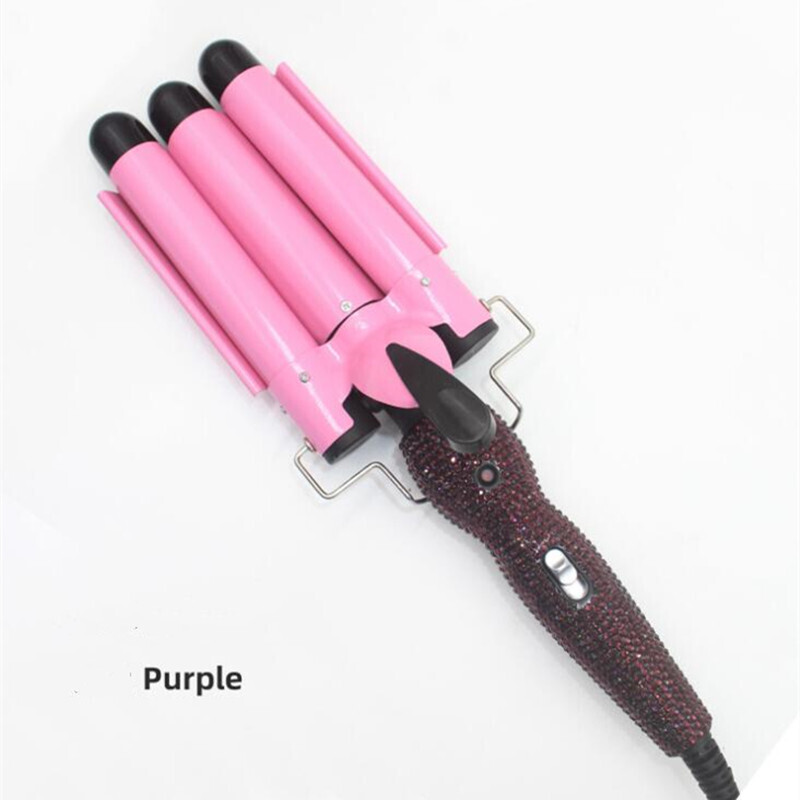 Rhinestones Professional Hair Curling Iron Ceramic Triple Barrel Hair Curler Wave Electric Waver Styling Tools LCD Screen Hair S|Curling Irons|   - AliExpress, Color: Black, Plug standard: EU
