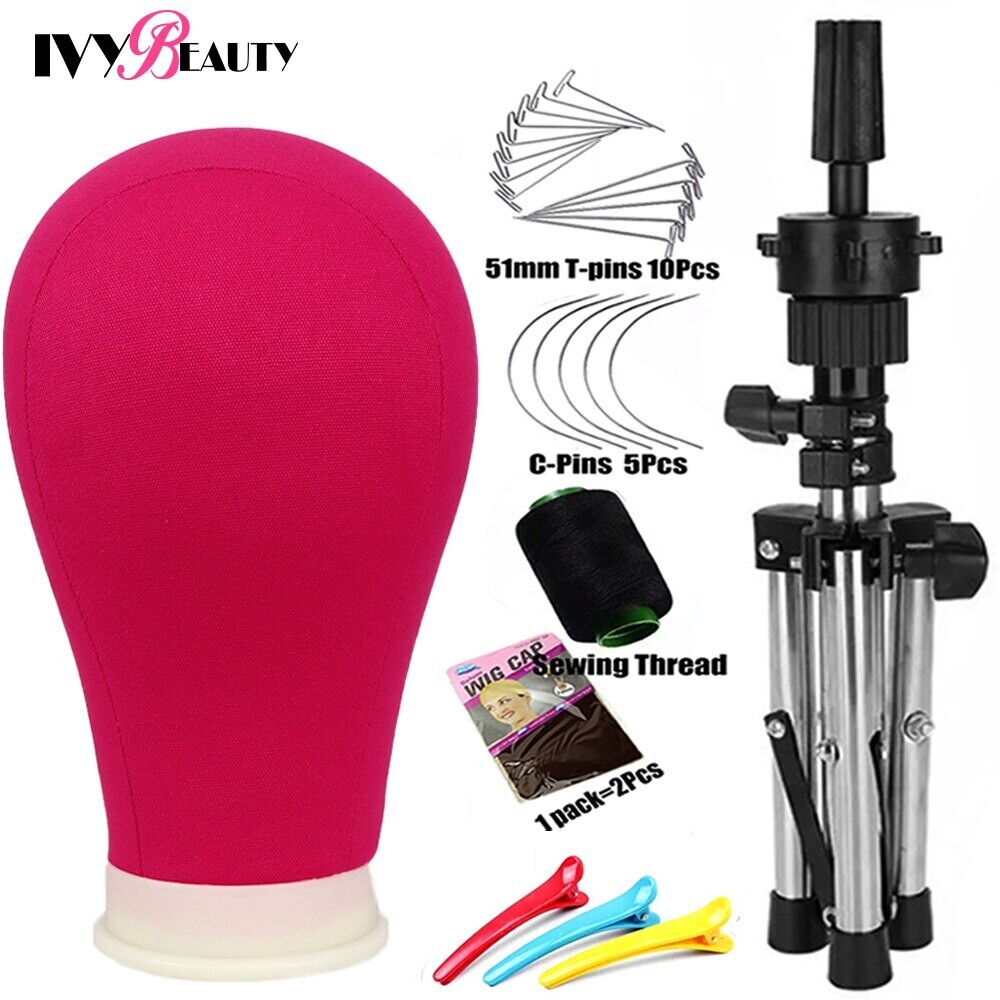 New 22&quot; Wig Head Canvas Block Head With Adjustable Tripod Wig Stand Training Mannequin Block Head For Making Wig Display Styling| |   - AliExpress
