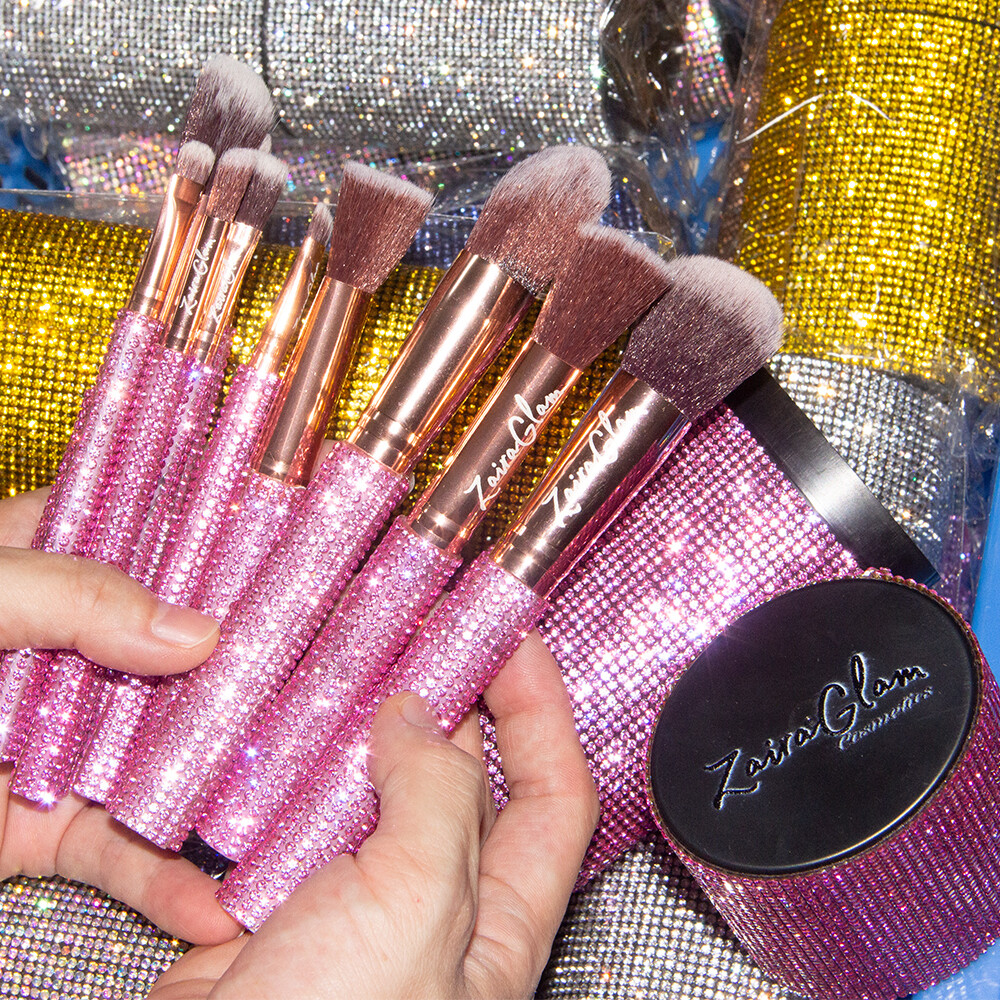 Bling 10pcs Makeup Brush Set Rhinestone Synthetic Diamond Glitter Sparkle Makeup Brush Set