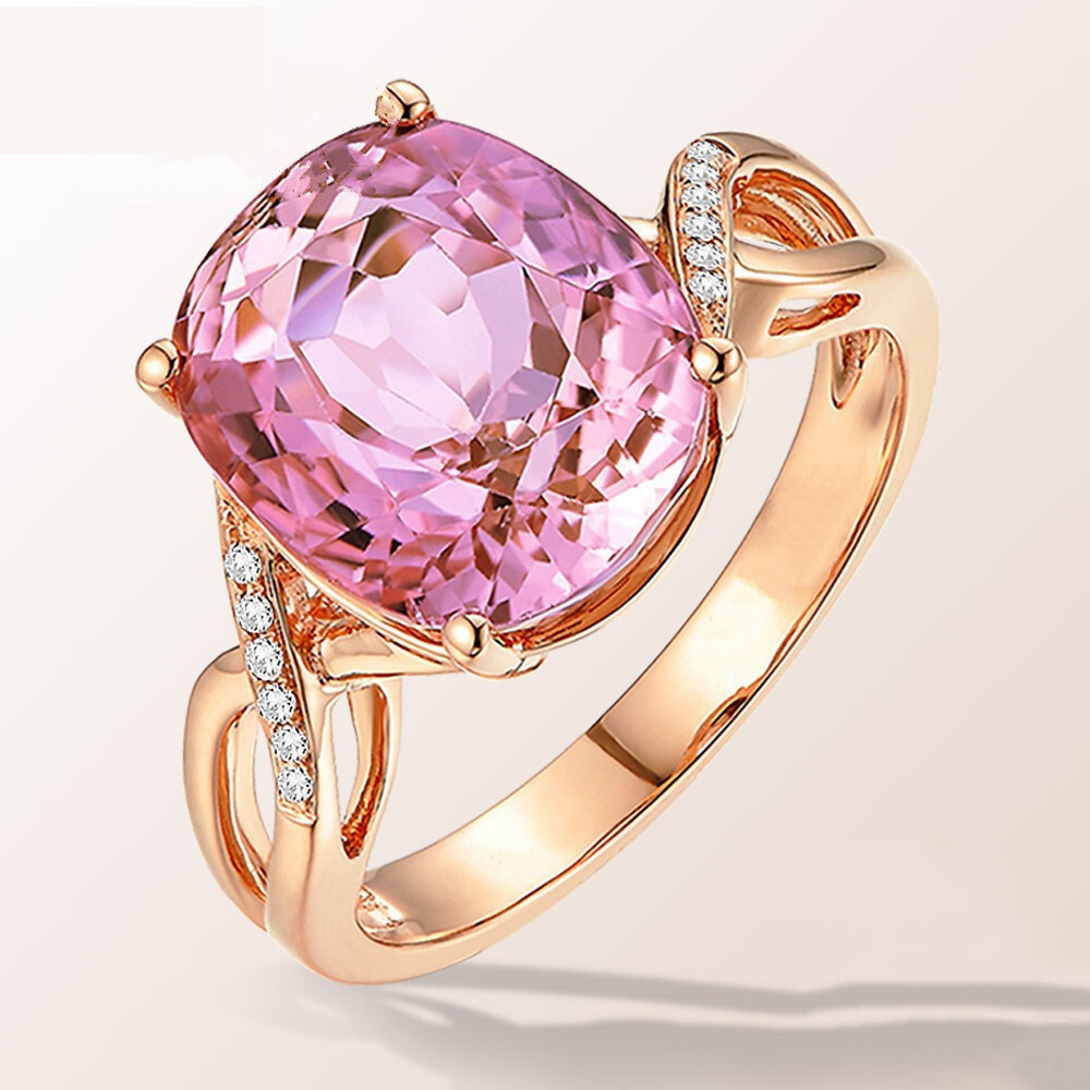 Tourmaline Ring Peridot Drill Inlaid Zircon Gemstone Mystic Rings 14K Rose Gold Pink