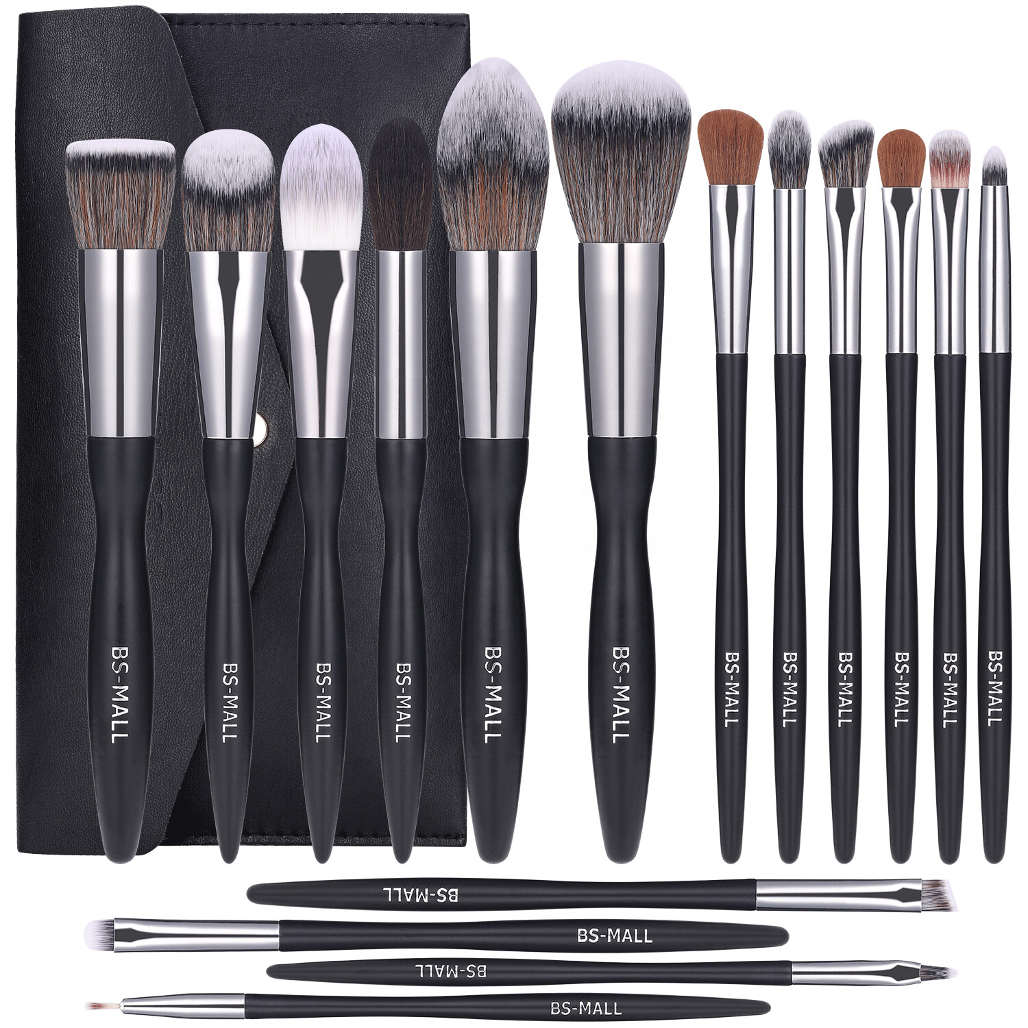 BS-MALL Super Soft Makeup Brush Set 16 Piece Professional With PU Brushes Bag