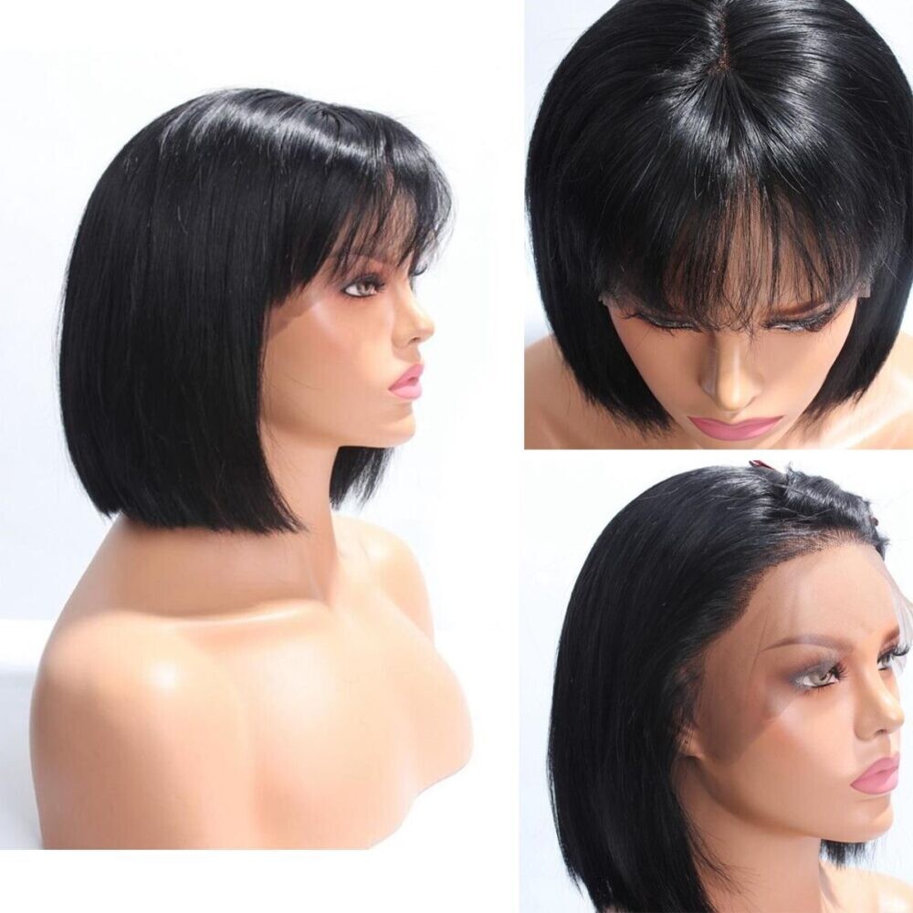 10-14 Inch Bob Wigs with Bangs Wig Human Hair Pre-plucked