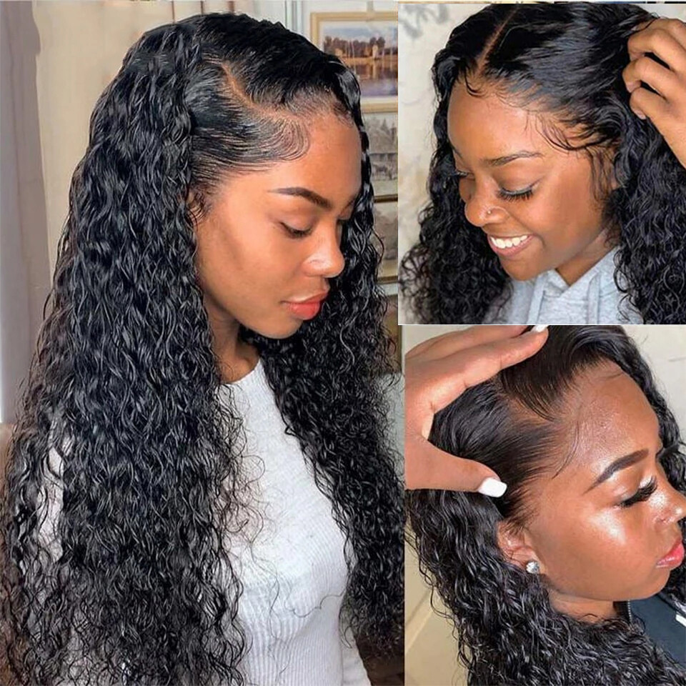 10A Brazilian Deep Wave Frontal Wig  Transparent Water Wave 150% 180%HD  Lace Front Human Hair Wigs For Women  Curly Closure Wig