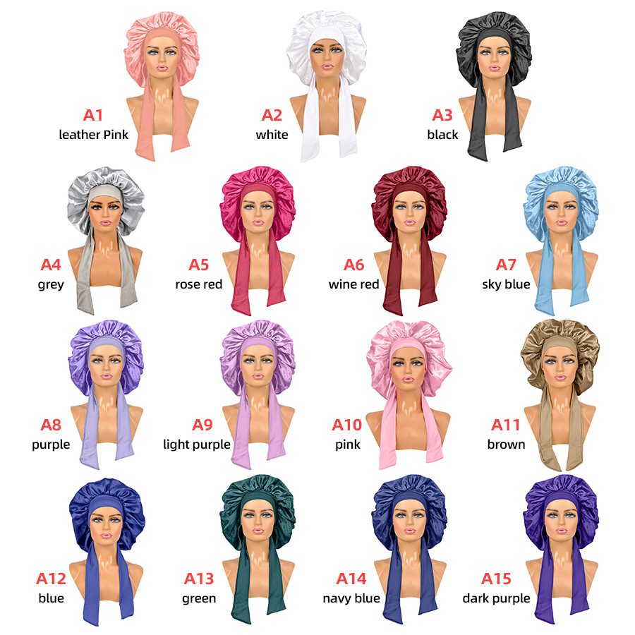 Large braid hair head sleeping stain bonnets and satin silk hair wraps with tie and scarf