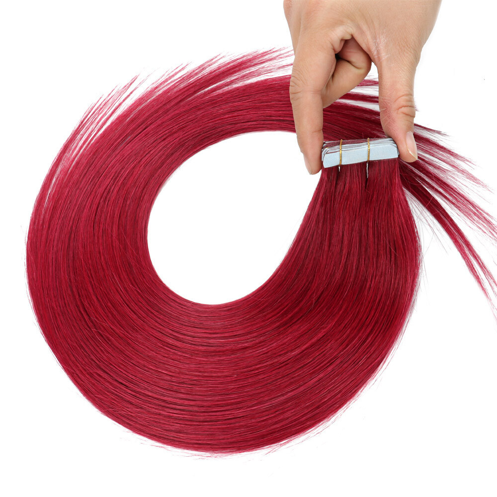 Real hair pu hair seamless hair extension Straight 24 inches HD Red wig