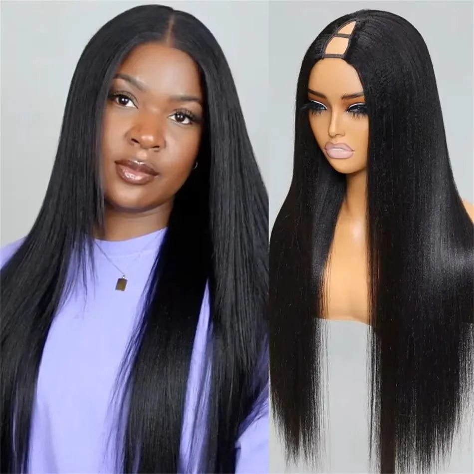 Straight V U Part Wig Human Hair No Leave Out Thin Part Glueless Brazilian Bone Straight Human Hair Wig