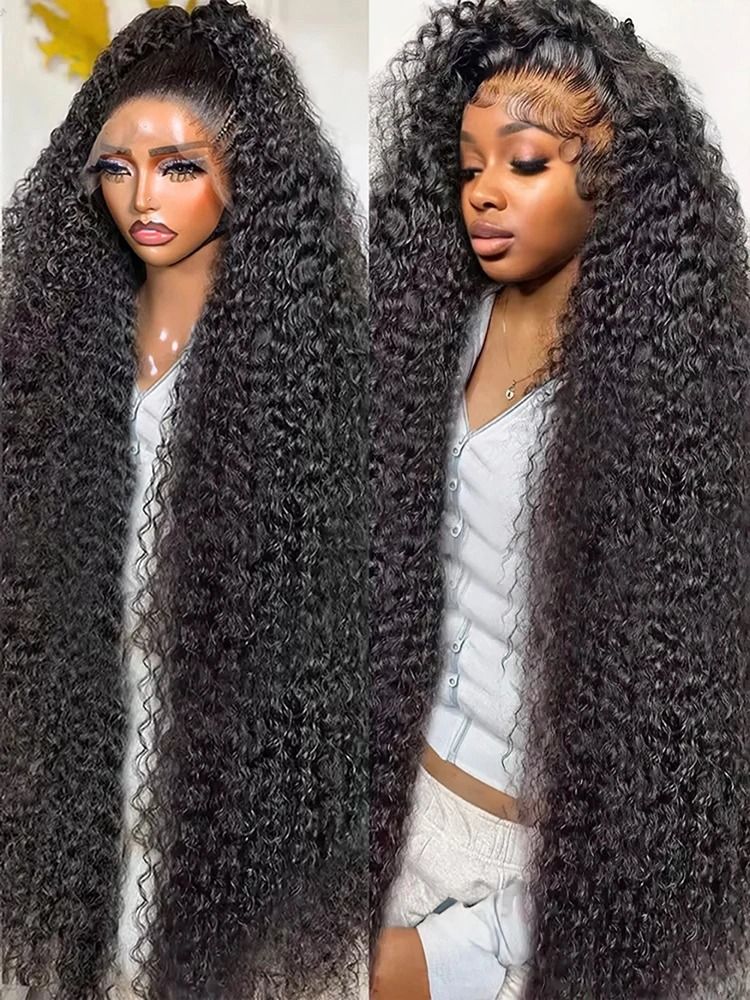 Transparent 250% Density Water Curly 360 Full Lace Frontal Wig Human Hair 40Inch Deep Wave 13x4 13x6 HD Lace Front