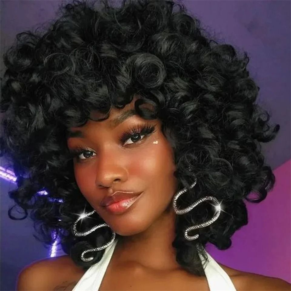 Short Fumi Curly Human Hair Wig – Pixie Cut with Bangs