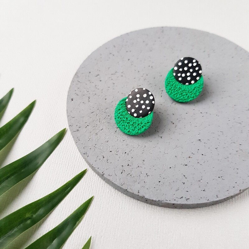 Green and black dotted earrings