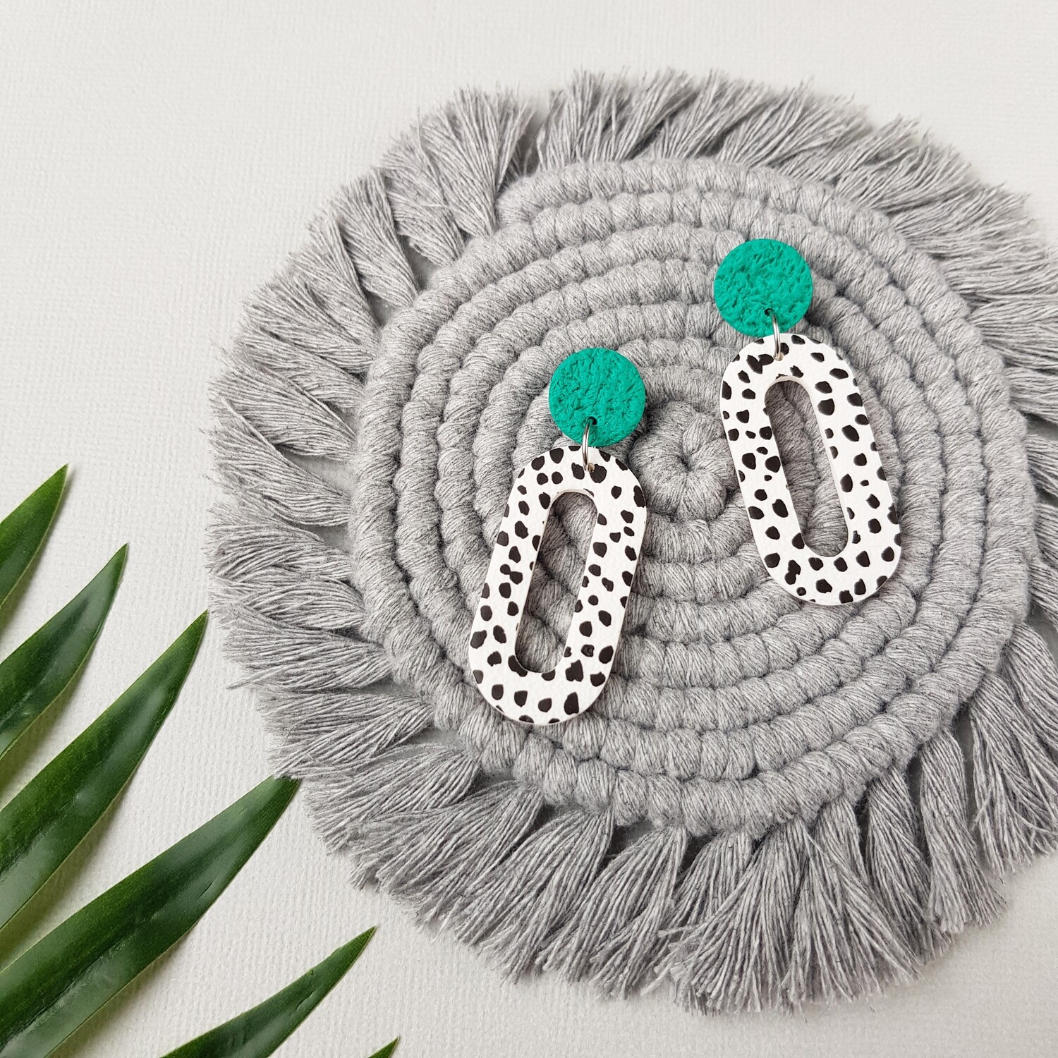 Green and dots earrings