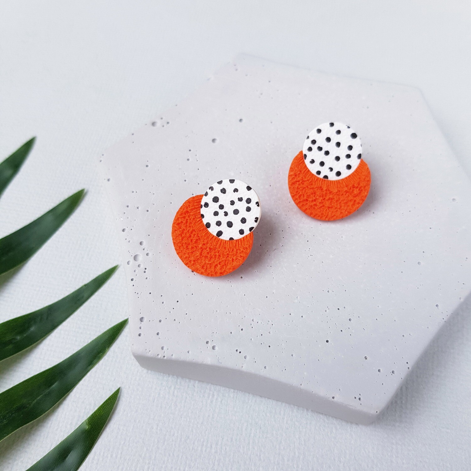 Orange and white dotted earrings