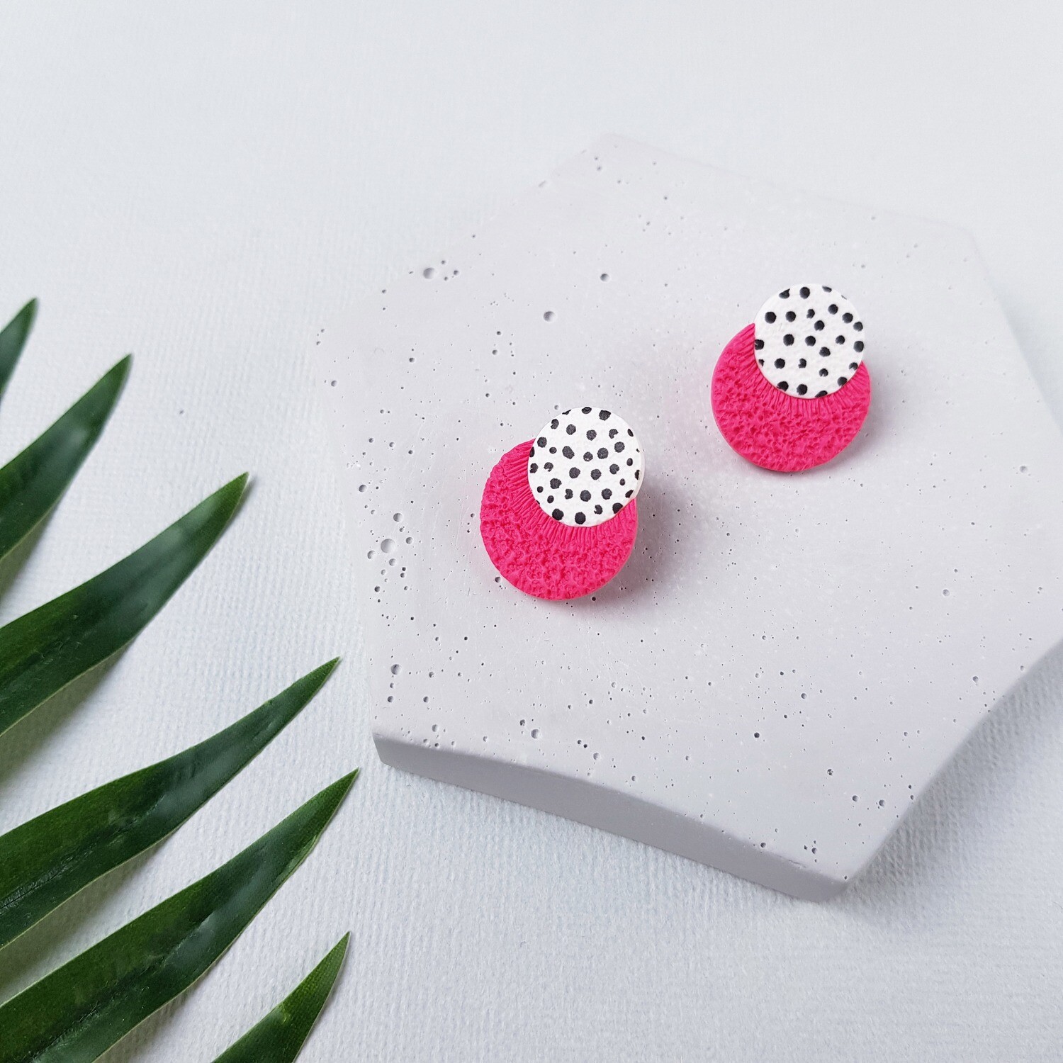 Pink and white dotted earrings