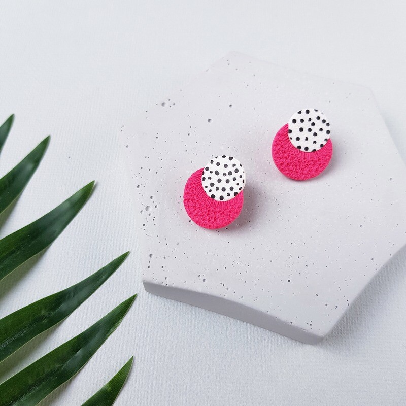 Pink and white dotted earrings