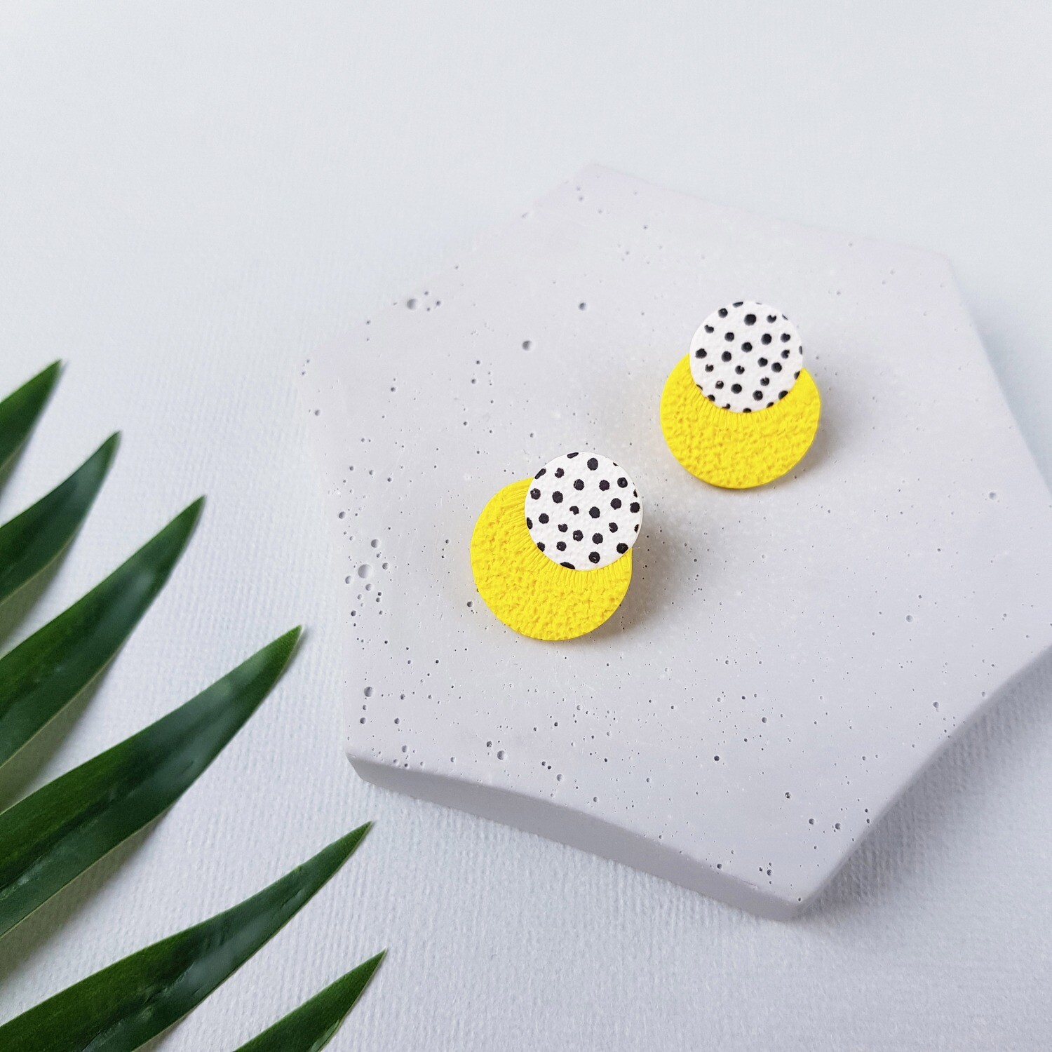 Yellow and white dotted earrings