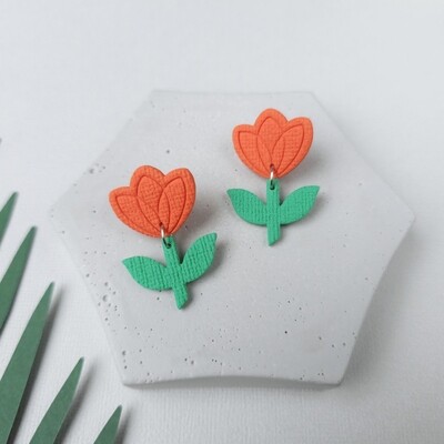 Orange tulip earrings