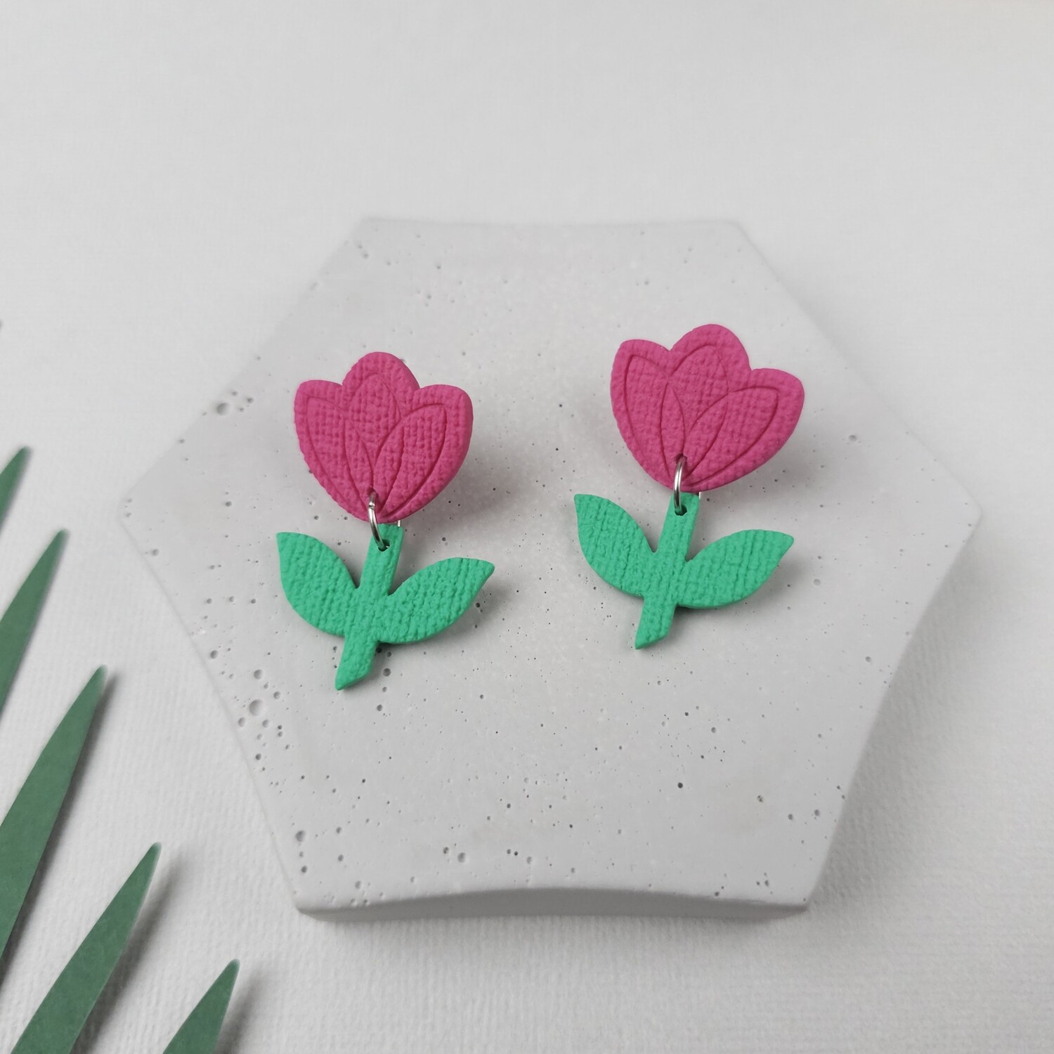 Pink tulip earrings
