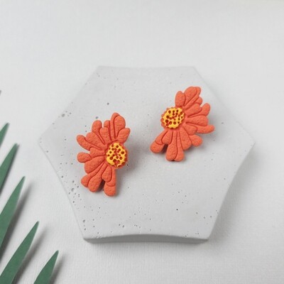 Orange flower earrings