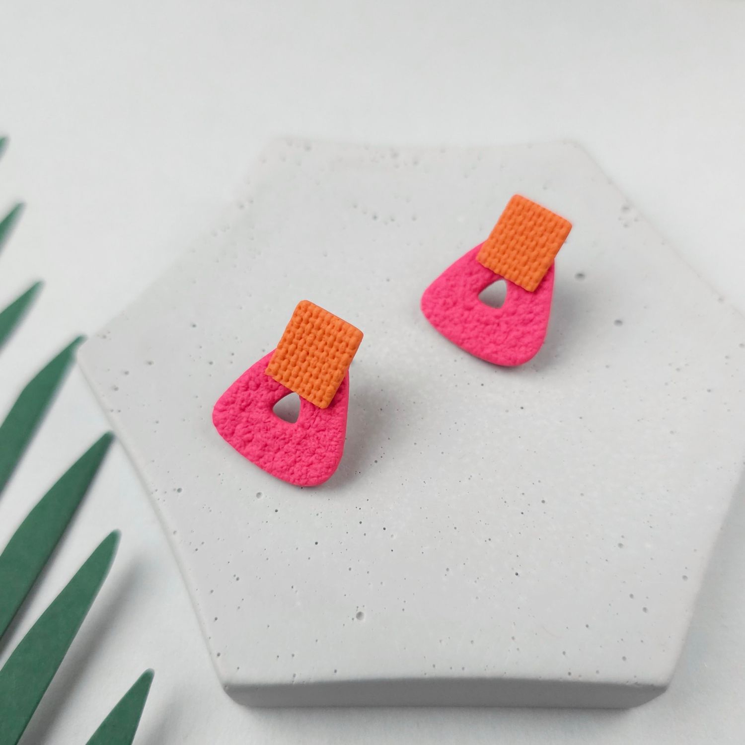 Pink and Orange Small Stud Earrings