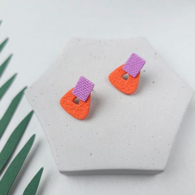 Orange and Purple Small Stud Earrings