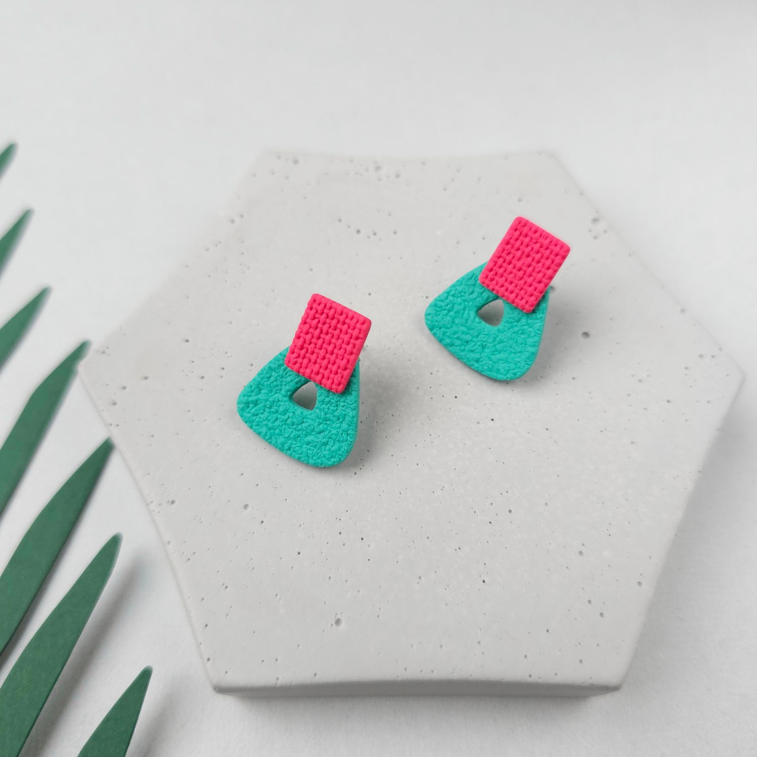 Hot pink and Turquoise Small Stud Earrings
