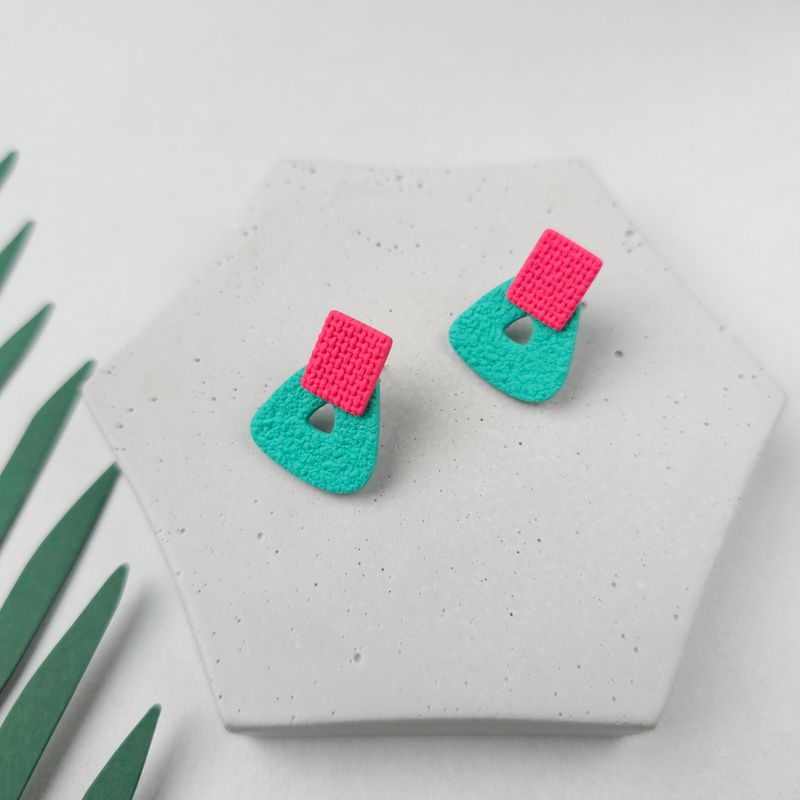 Hot pink and Turquoise Small Stud Earrings