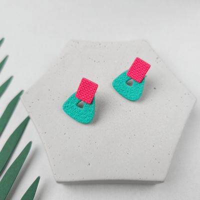 Hot pink and Turquoise Small Stud Earrings