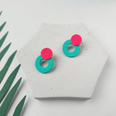 Turquoise and Hot Pink Small Hoop Earrings