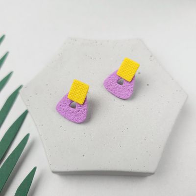 Yellow and Purple Small Stud Earrings