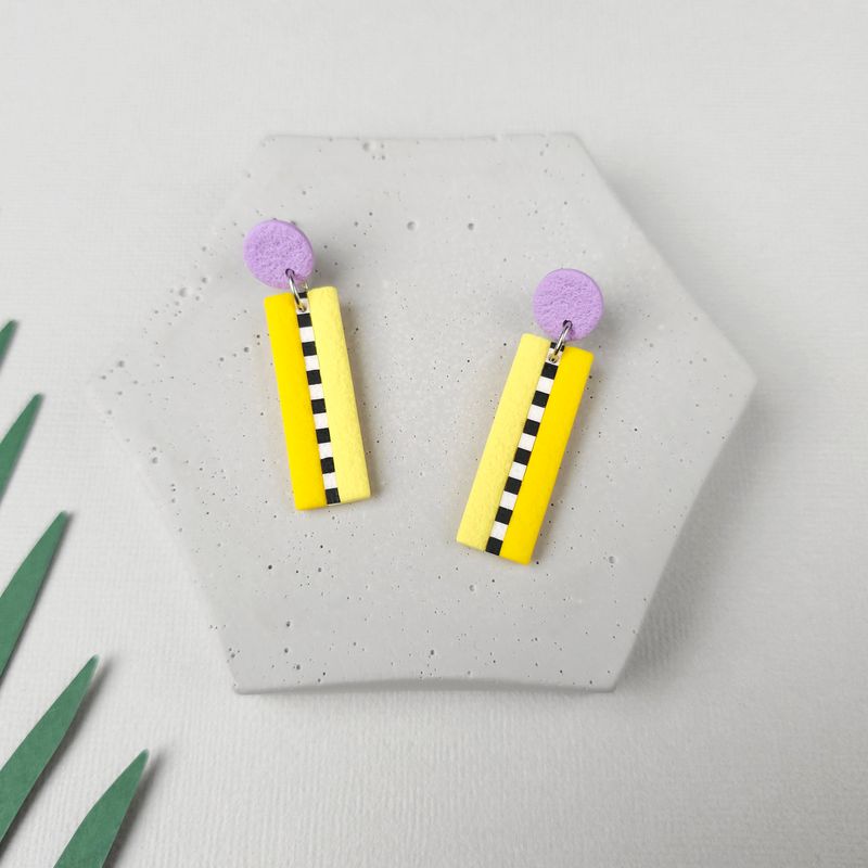 Yellow and Purple Statement Stud Earrings