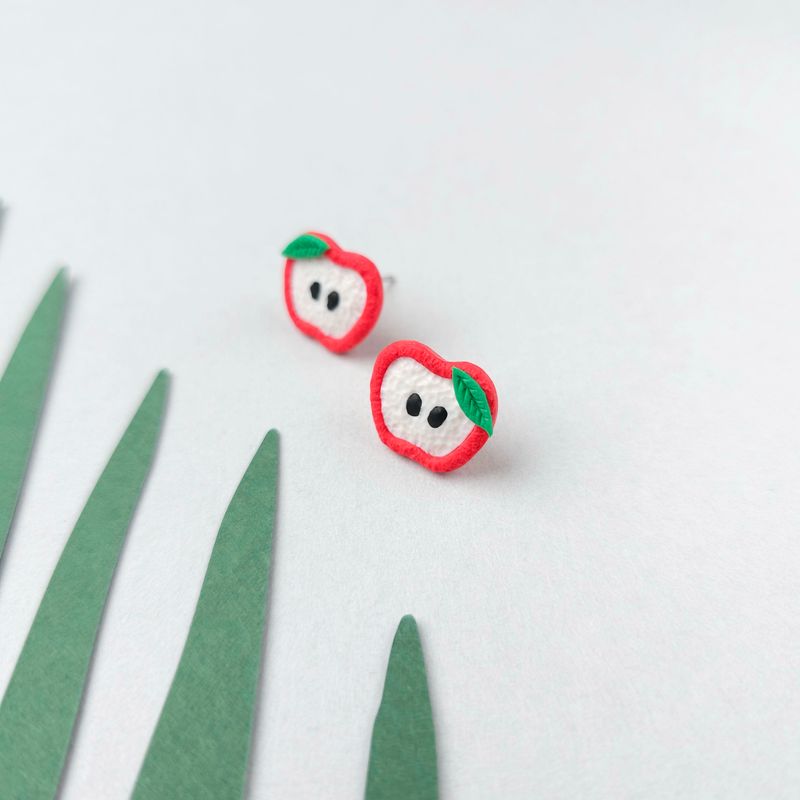 Small red apple earrings